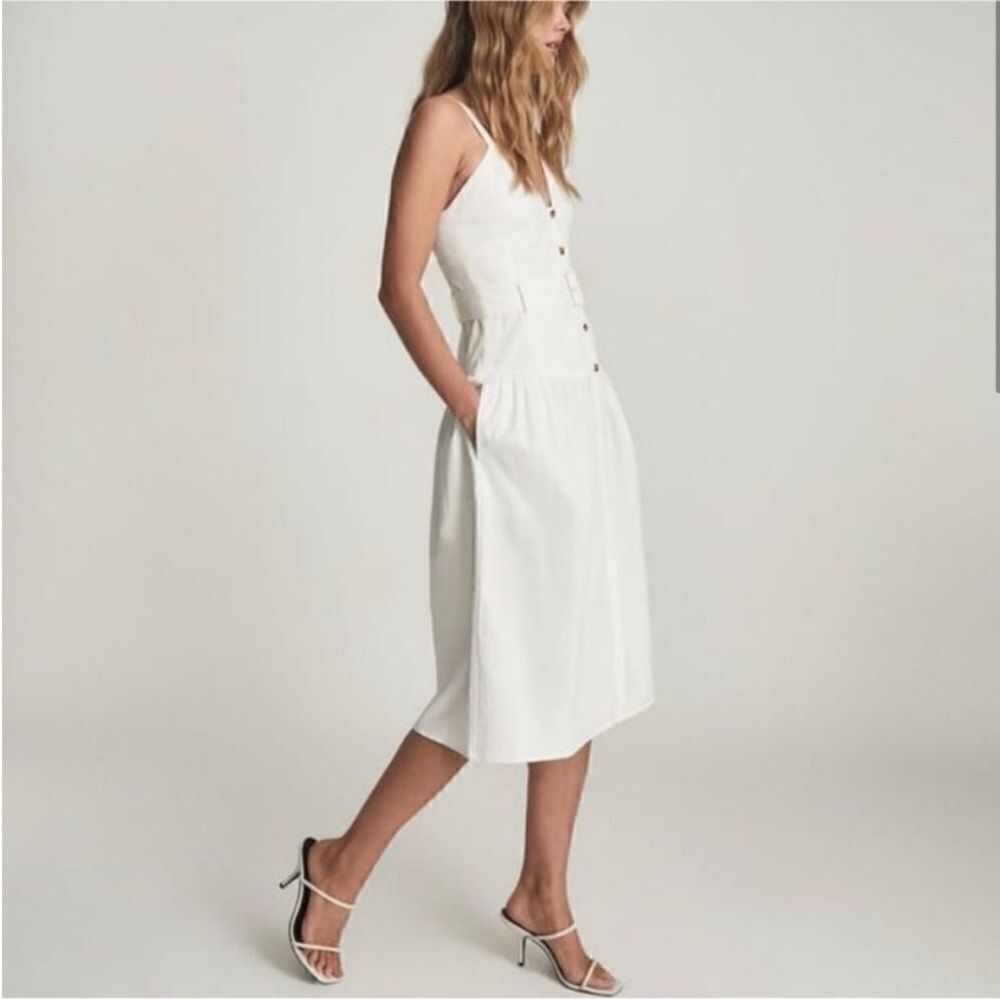 REISS NWT Vita Button Through Midi Sundress White… - image 3